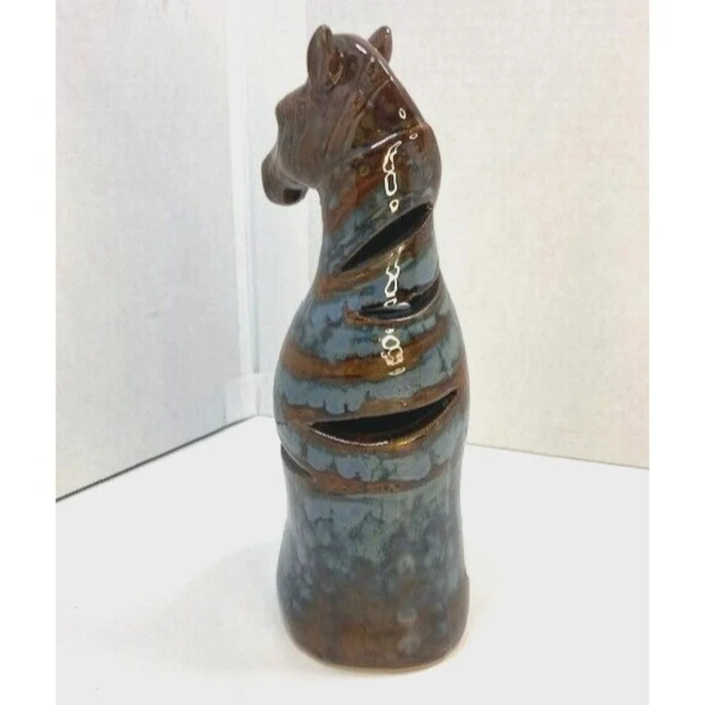 Vintage Pier 1 Marbled Hollow Pottery Zebra Figurine blue‎ 8